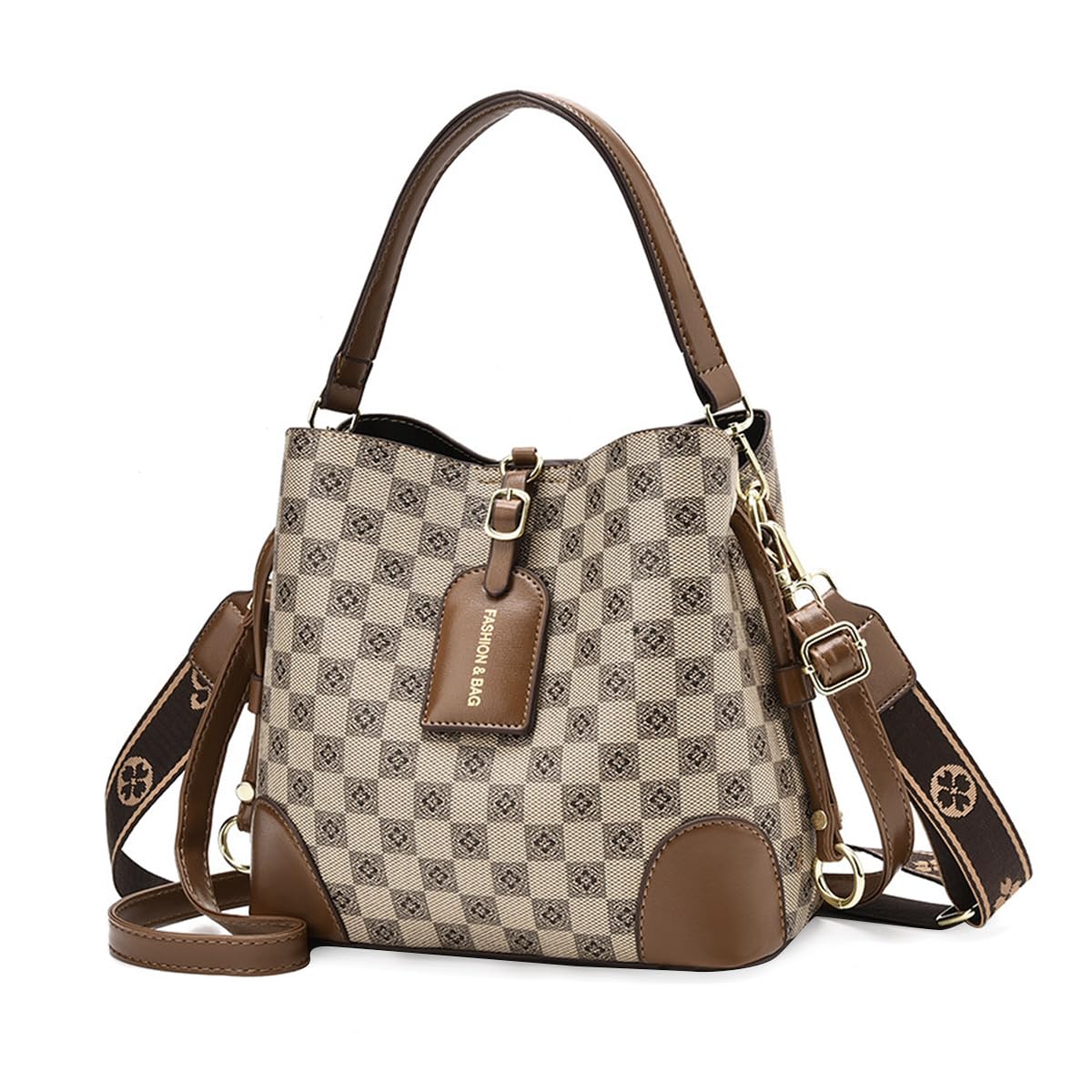 PALAY PU Bucket Bag for Women Fashion Check Pattern Bucket Bag Crossbody Bag with Detachable Shoulder Belt, Fashion Bucket Bag Daily Versatile Bucket Bag for Women PALAY PU Bucket Bag for Women Fashion Check Pattern Bucket Bag Crossbody Bag with Detachable Shoulder Belt, Fashion Bucket Bag Daily Versatile Bucket Bag for Women